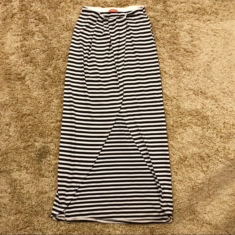 Banjul High Low Black and White Striped Maxi Skirt